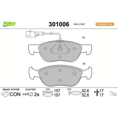 Valeo | Bremsbelagsatz, Scheibenbremse | 301006 Valeo | Bremsbelagsatz, Scheibenbremse | 301006