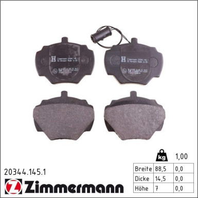 Zimmermann Bremsbelagsatz, Scheibenbremse 20344.145.1