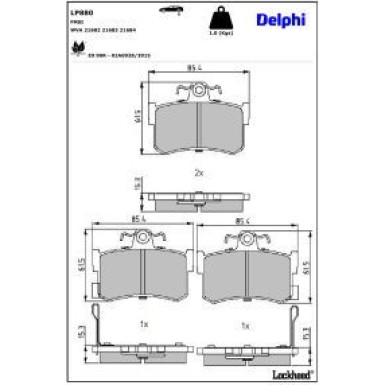 Delphi Bremsbelagsatz, Scheibenbremse LP880