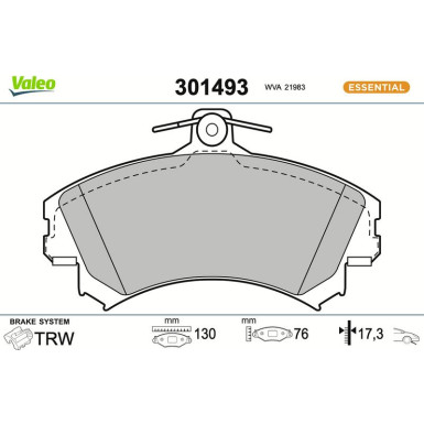Valeo Bremsbelagsatz, Scheibenbremse ESSENTIAL 301493