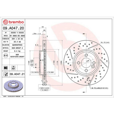 2 x BREMBO Bremsscheibe | 09.A047.21