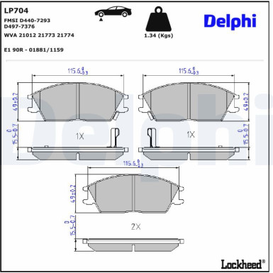 Delphi | Bremsbelagsatz, Scheibenbremse | LP704
