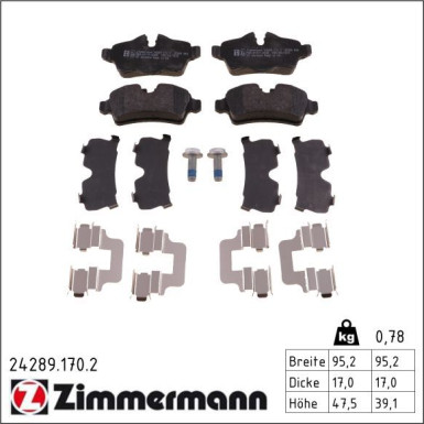 Zimmermann Bremsbelagsatz, Scheibenbremse 24289.170.2