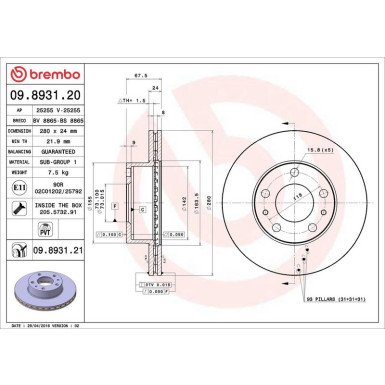 Brembo Bremsscheibe PRIME LINE - UV Coated 09.8931.21