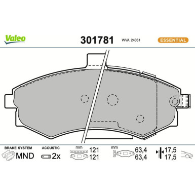 Valeo | Bremsbelagsatz, Scheibenbremse | 301781