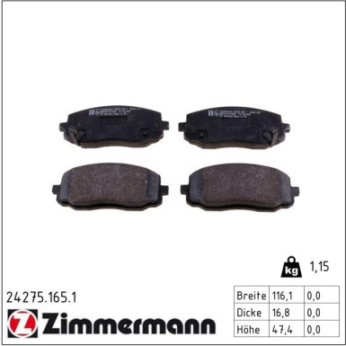 Zimmermann Bremsbelagsatz, Scheibenbremse 24275.165.1