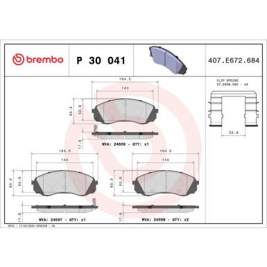 Brembo Bremsbelagsatz, Scheibenbremse PRIME LINE P 30 041
