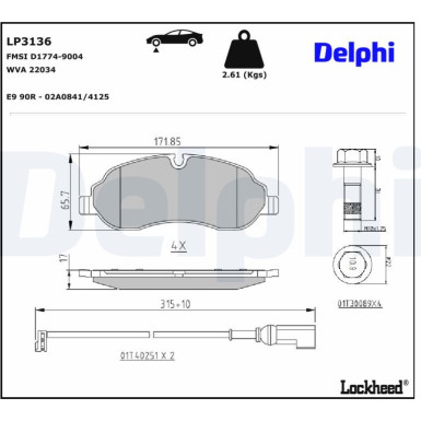 Delphi | Bremsbelagsatz, Scheibenbremse | LP3136