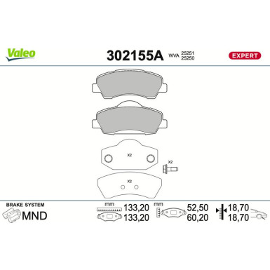 Valeo | Bremsbelagsatz, Scheibenbremse | 302155A