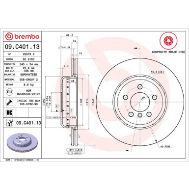 09.C401.13 Bremsscheibe PRIME LINE - Composite