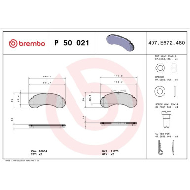 Brembo | Bremsbelagsatz, Scheibenbremse | P 50 021