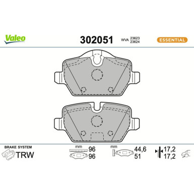 Valeo Bremsbelagsatz, Scheibenbremse ESSENTIAL 302051