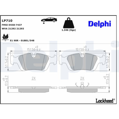 Delphi | Bremsbelagsatz, Scheibenbremse | LP710