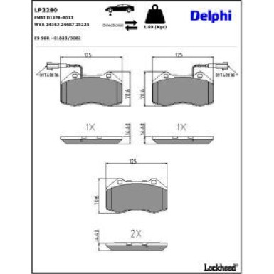 Delphi Bremsbelagsatz, Scheibenbremse LP2280