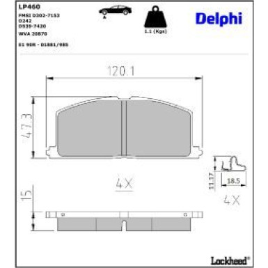 Delphi Bremsbelagsatz, Scheibenbremse LP460