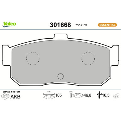 Valeo Bremsbelagsatz, Scheibenbremse ESSENTIAL 301668