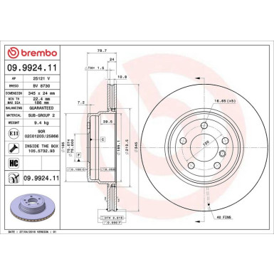 Brembo Bremsscheibe PRIME LINE - UV Coated 09.9924.11