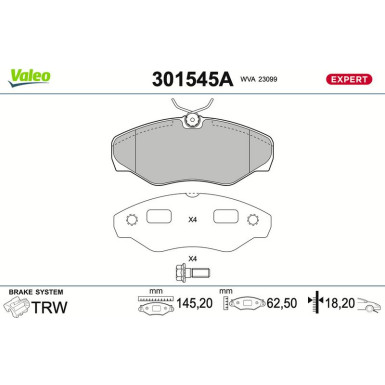 Valeo | Bremsbelagsatz, Scheibenbremse | 301545A