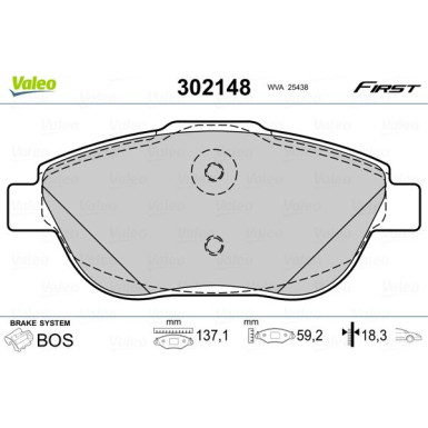 Valeo | Bremsbelagsatz, Scheibenbremse | 302148