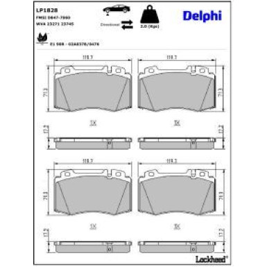 Delphi Bremsbelagsatz, Scheibenbremse LP1828