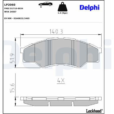Delphi | Bremsbelagsatz, Scheibenbremse | LP2060