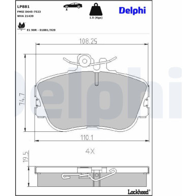 Delphi | Bremsbelagsatz, Scheibenbremse | LP881