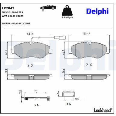 Delphi | Bremsbelagsatz, Scheibenbremse | LP2043