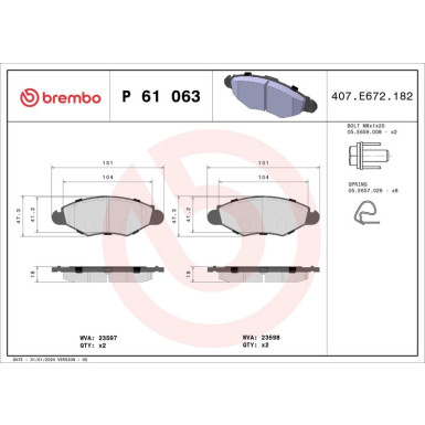 Brembo Bremsbelagsatz, Scheibenbremse PRIME LINE P 61 063