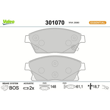 Valeo Bremsbelagsatz, Scheibenbremse ESSENTIAL 301070