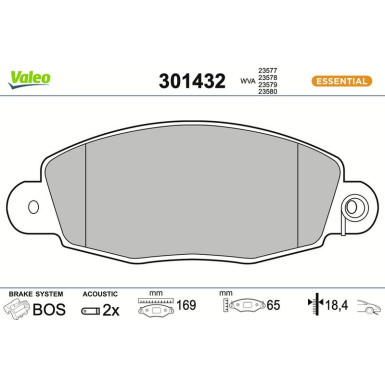 Valeo Bremsbelagsatz, Scheibenbremse ESSENTIAL 301432