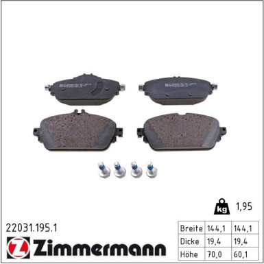 Zimmermann Bremsbelagsatz, Scheibenbremse 22031.195.1