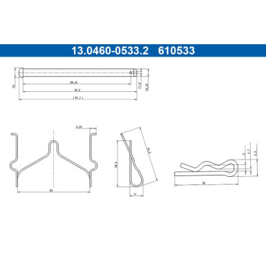 ATE | Zubehörsatz, Scheibenbremsbelag | 13.0460-0533.2
