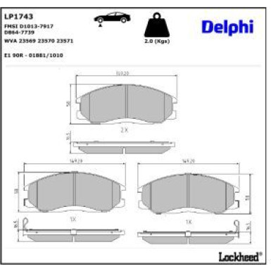 Delphi Bremsbelagsatz, Scheibenbremse LP1743
