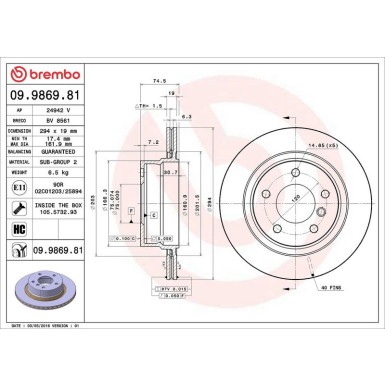 09.9869.81 Bremsscheibe PRIME LINE - UV Coated