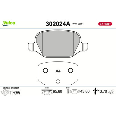 Valeo | Bremsbelagsatz, Scheibenbremse | 302024A