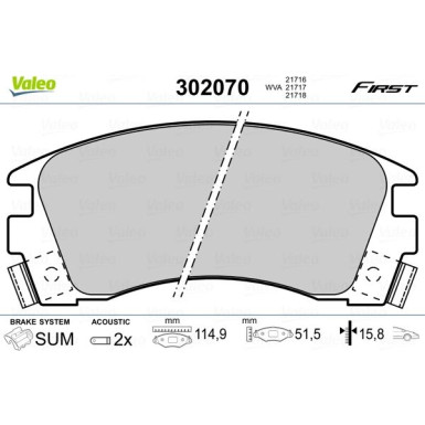 Valeo | Bremsbelagsatz, Scheibenbremse | 302070