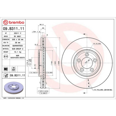 09.B311.11 Bremsscheibe PRIME LINE - UV Coated 09.B311.11 Bremsscheibe PRIME LINE - UV Coated