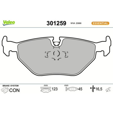 Valeo Bremsbelagsatz, Scheibenbremse ESSENTIAL 301259