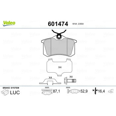 Valeo | Bremsbelagsatz, Scheibenbremse | 601474
