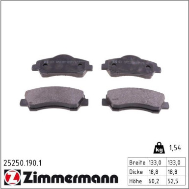 Zimmermann Bremsbelagsatz, Scheibenbremse 25250.190.1