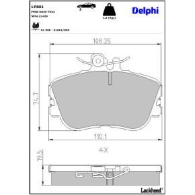 Delphi Bremsbelagsatz, Scheibenbremse LP881