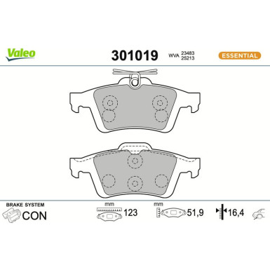 Valeo Bremsbelagsatz, Scheibenbremse ESSENTIAL 301019