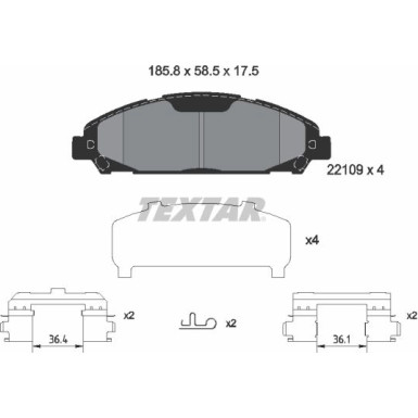 Textar | Bremsbelagsatz, Scheibenbremse | 2210901