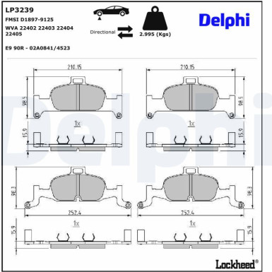 Delphi | Bremsbelagsatz, Scheibenbremse | LP3239
