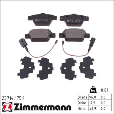 Zimmermann Bremsbelagsatz, Scheibenbremse 23714.175.1