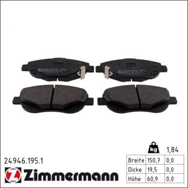Zimmermann Bremsbelagsatz, Scheibenbremse 24946.195.1
