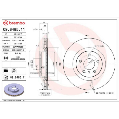09.8485.11 Bremsscheibe PRIME LINE - UV Coated 09.8485.11 Bremsscheibe PRIME LINE - UV Coated