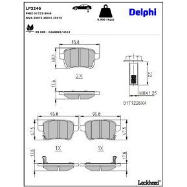 Delphi Bremsbelagsatz, Scheibenbremse LP3246