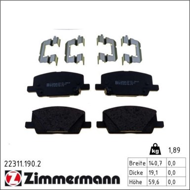 Zimmermann Bremsbelagsatz, Scheibenbremse 22311.190.2