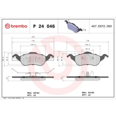 Brembo | Bremsbelagsatz, Scheibenbremse | P 24 046